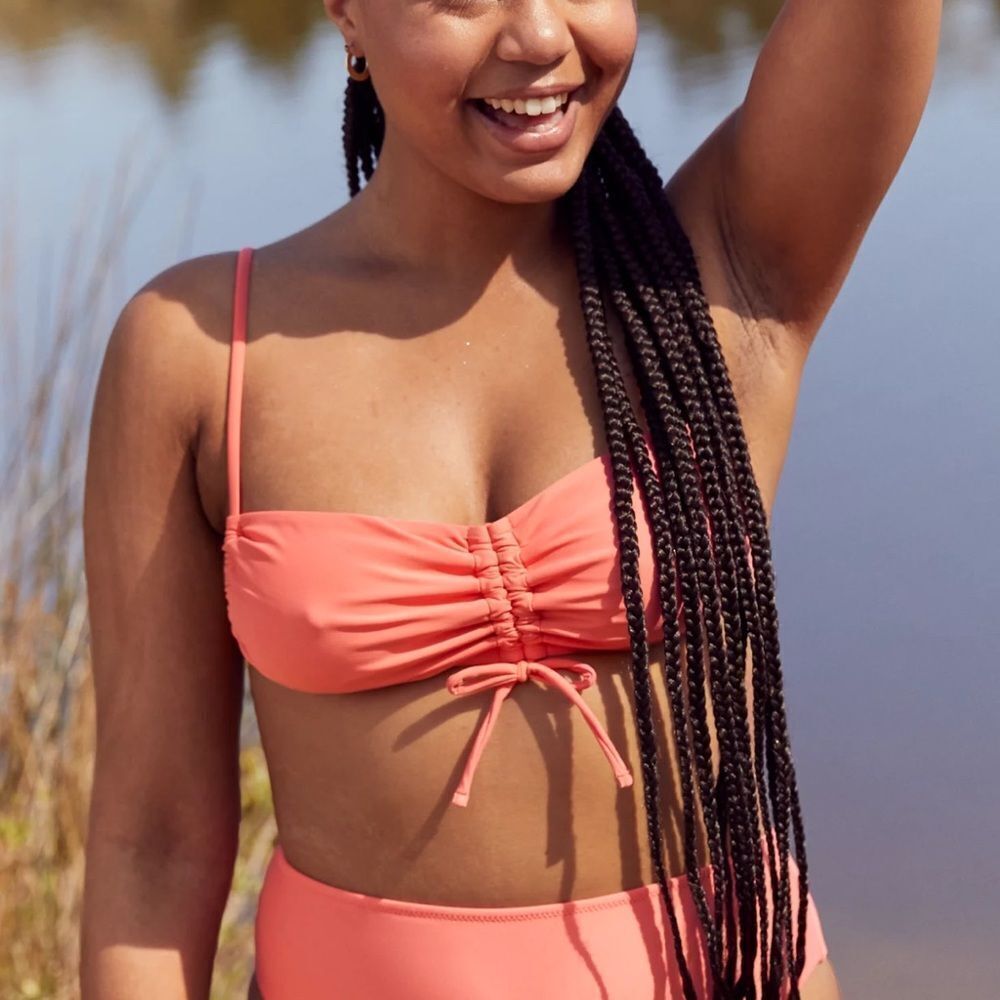 NEW Aerie Ruched Bandeau Bikini Top - Strawberry Small
